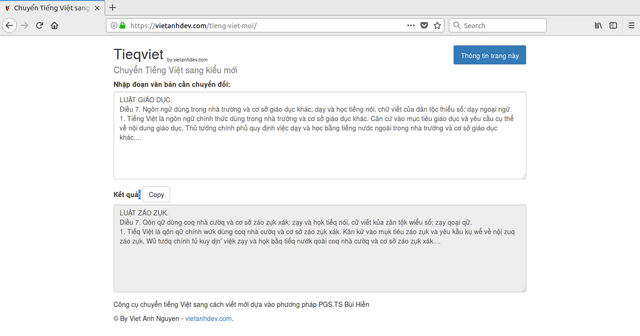 Website chuyển tiếng Việt sang kiểu viết mới dựa theo PGS TS Bùi Hiền