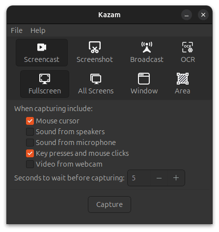 Kazam 2 interface