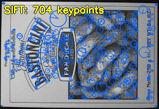 SIFT keypoints on the same object — more numerous and scale-aware than ORB