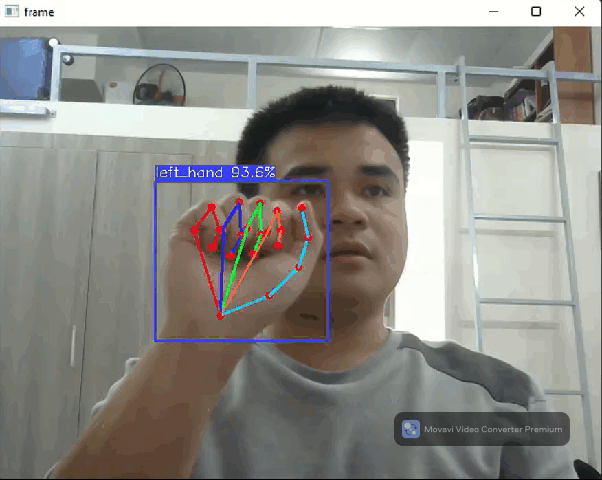 Hand pose detection in real time — skeleton connects 21 keypoints across fingers