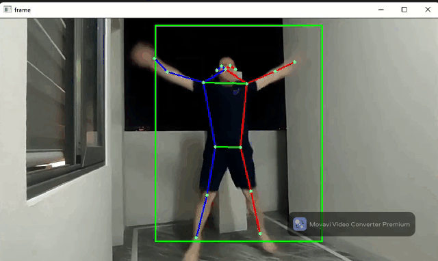 Human pose estimation in action — skeleton connects 17 keypoints across the body