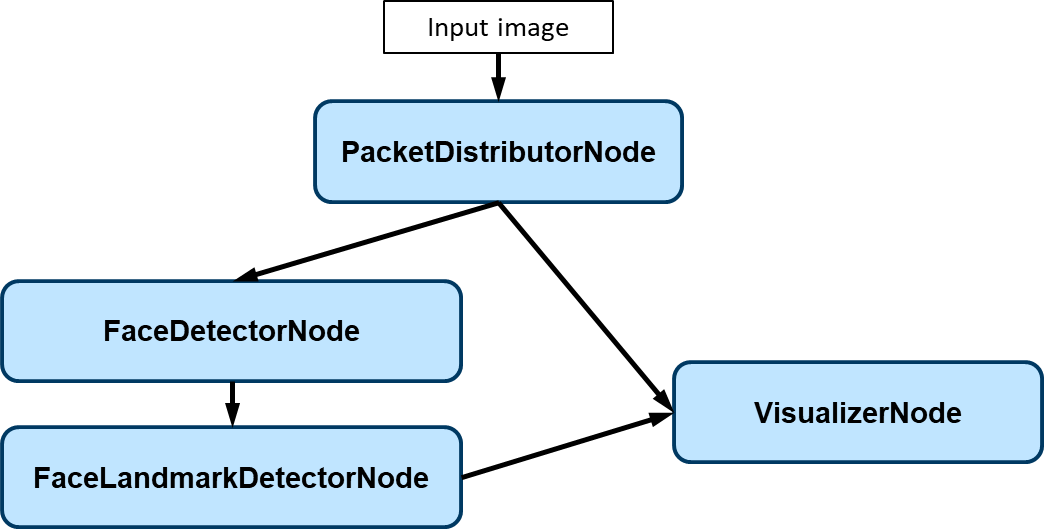 Face detection graph: distributor → face detector → landmark detector → visualizer