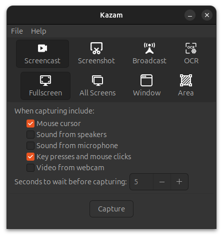 Kazam 2 interface