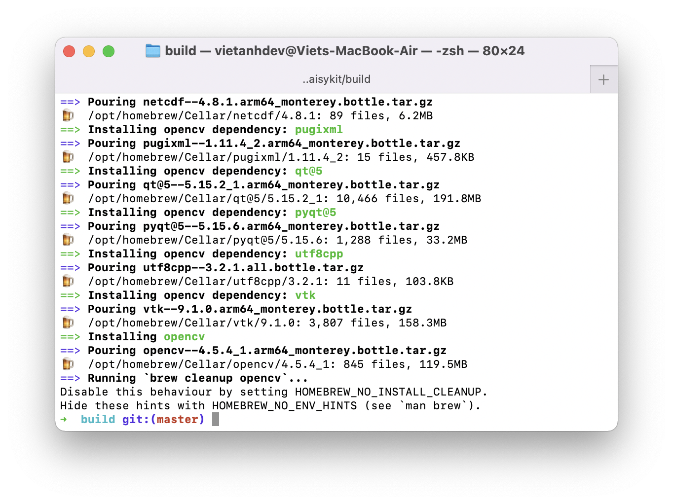 OpenCV was installed